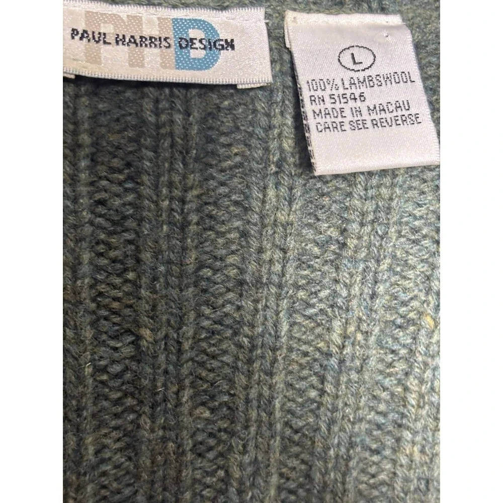 Paul Harris Design Sweater Women L Full Zip Lambs Wool Green Dark Academia